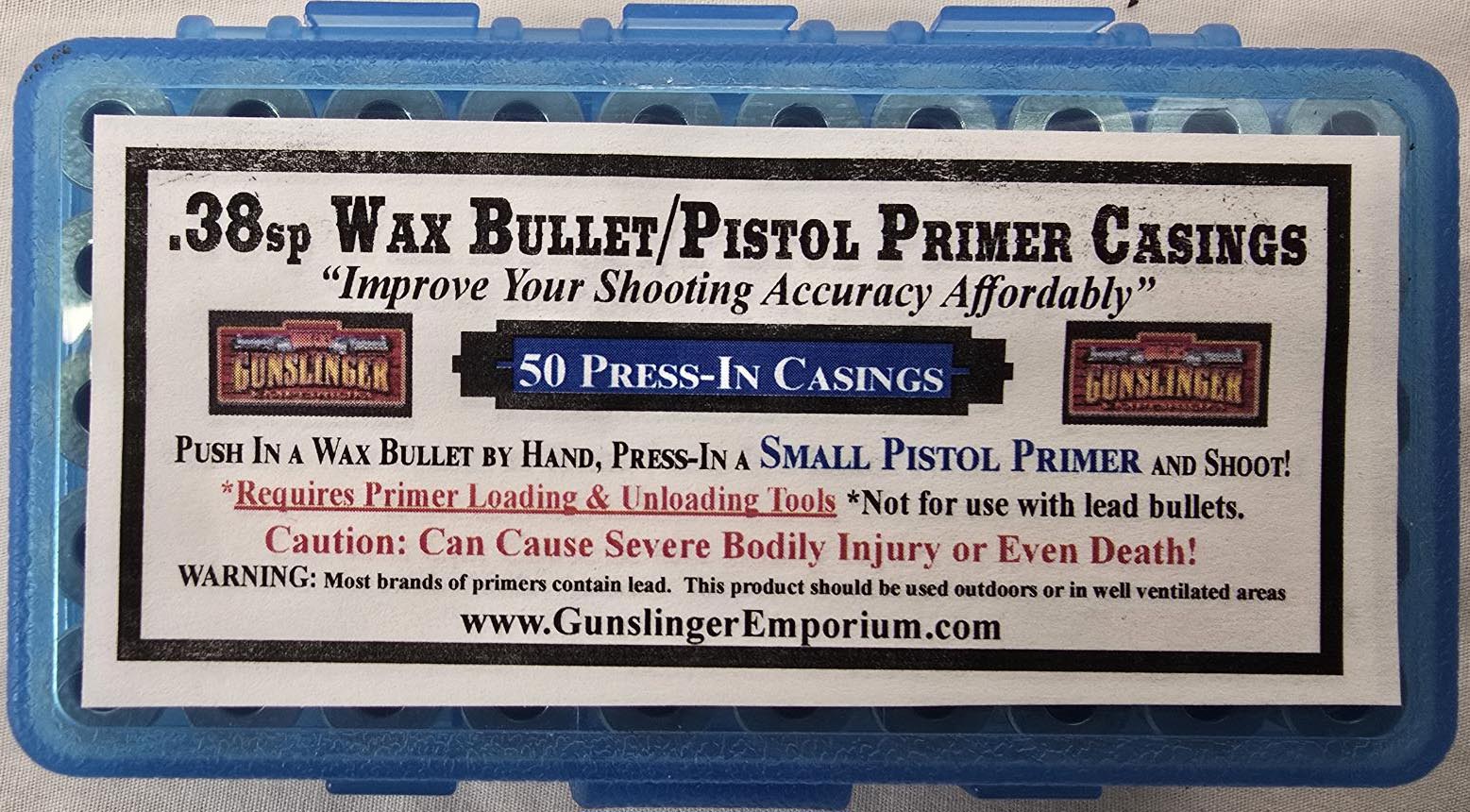 K.) .38 Wax Bullet Brass (Small Pistol Primer Press-In/Enlarged Flash Hole) 50ct